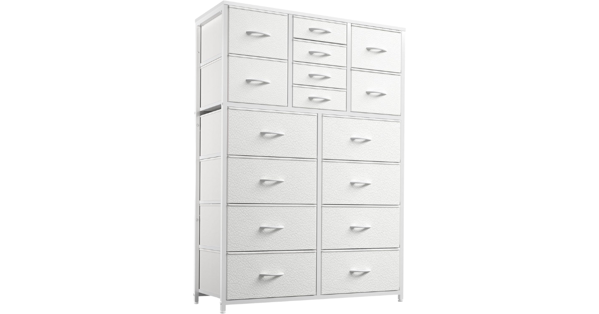 EnHomee 16-Drawer Bedroom Dresser, Tall Chest, White