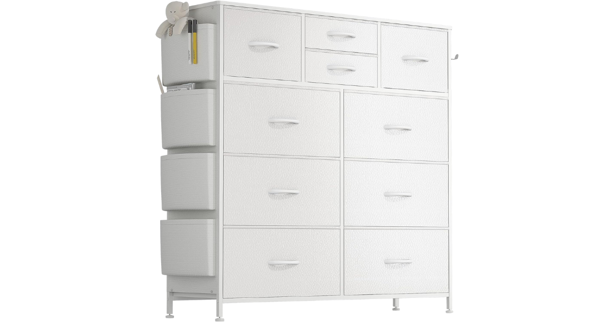 Lulive 10-Drawer Bedroom Dresser with Pockets, White