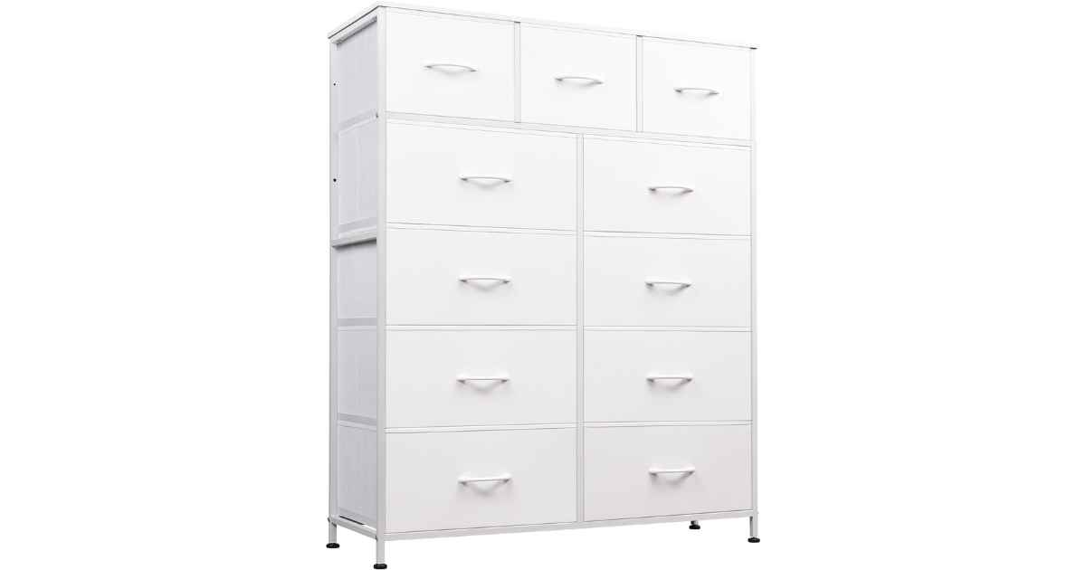 WLIVE 11-Drawer Tall Fabric Dresser for Bedroom, White