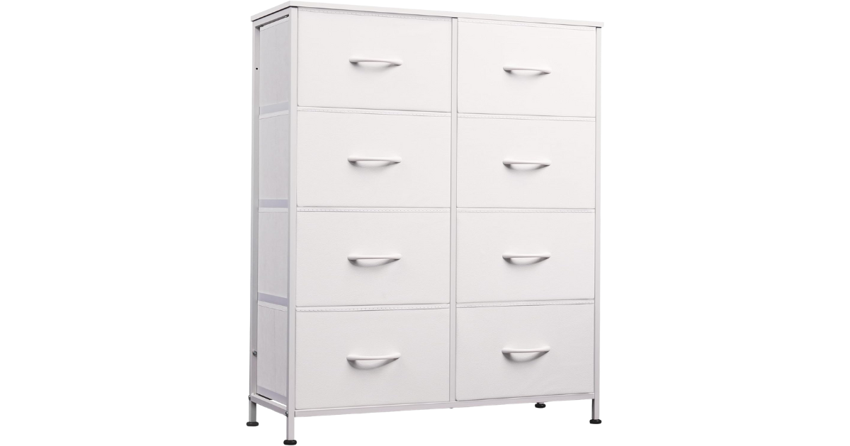 WLIVE 8-Drawer Fabric Dresser for Bedroom, White