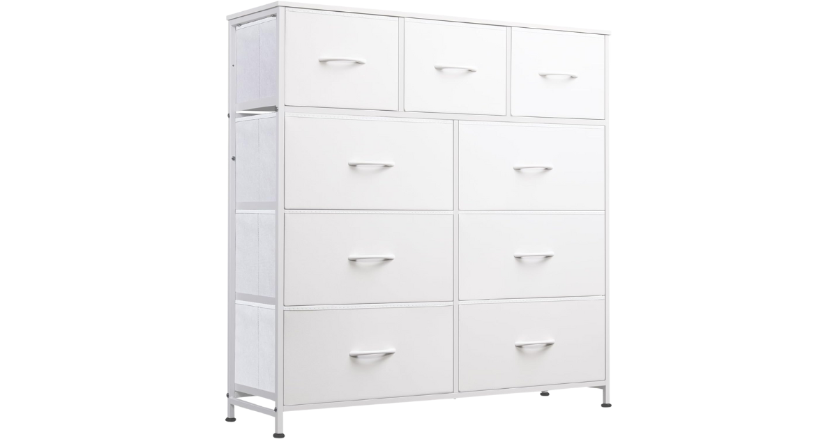 WLIVE 9-Drawer Bedroom Fabric Storage Dresser, White